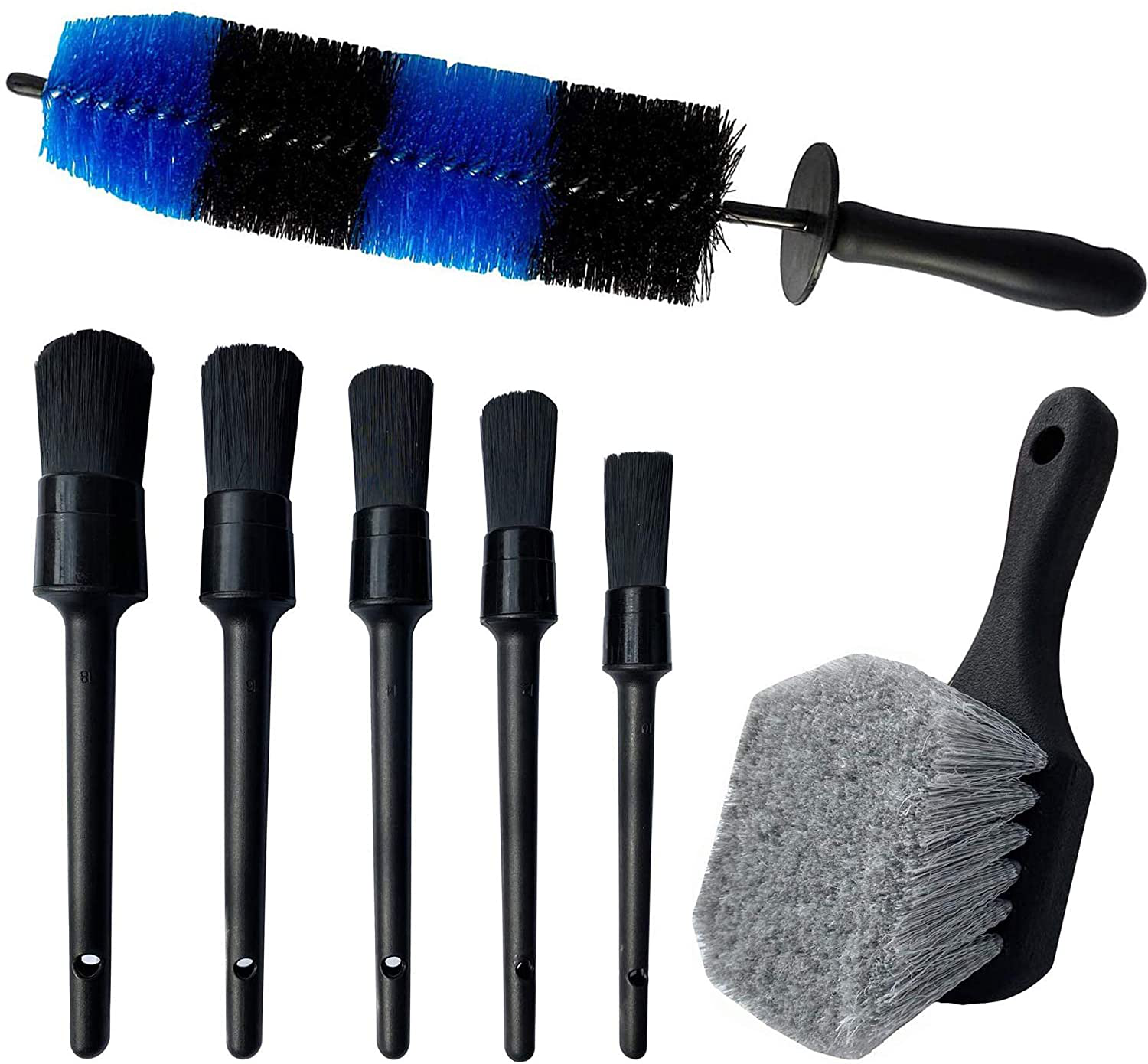 LUCKLYJONE 7Pcs Wheel & Tire Brush, car Detailing kit, 17inch Long Soft Wheel Brush 5 car wash Detail Brush car wash kit for Cleans Dirty Tires & Releases Dirt and Road Grime, Short Handle