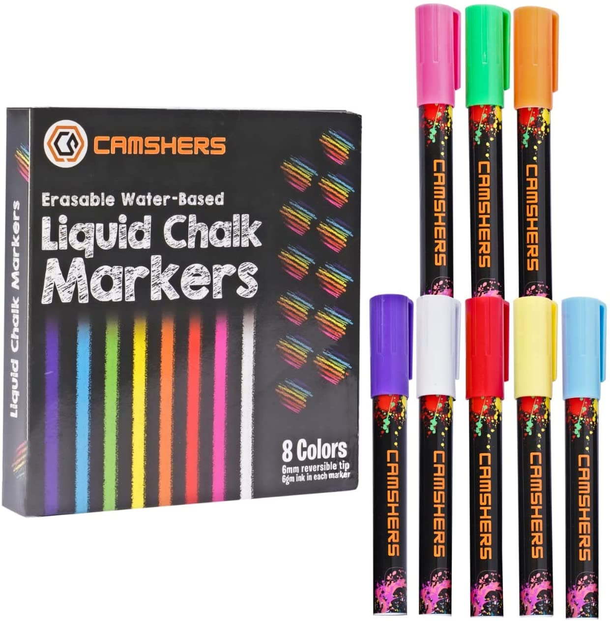 8-Pack Liquid Erasable Chalk Markers with Non-Toxic Ink, Pens for Non-Porous Surface with Water-Soluble and Chalkboard Markers with 6Mm Reversible Tips, Perfect for Any Occasions