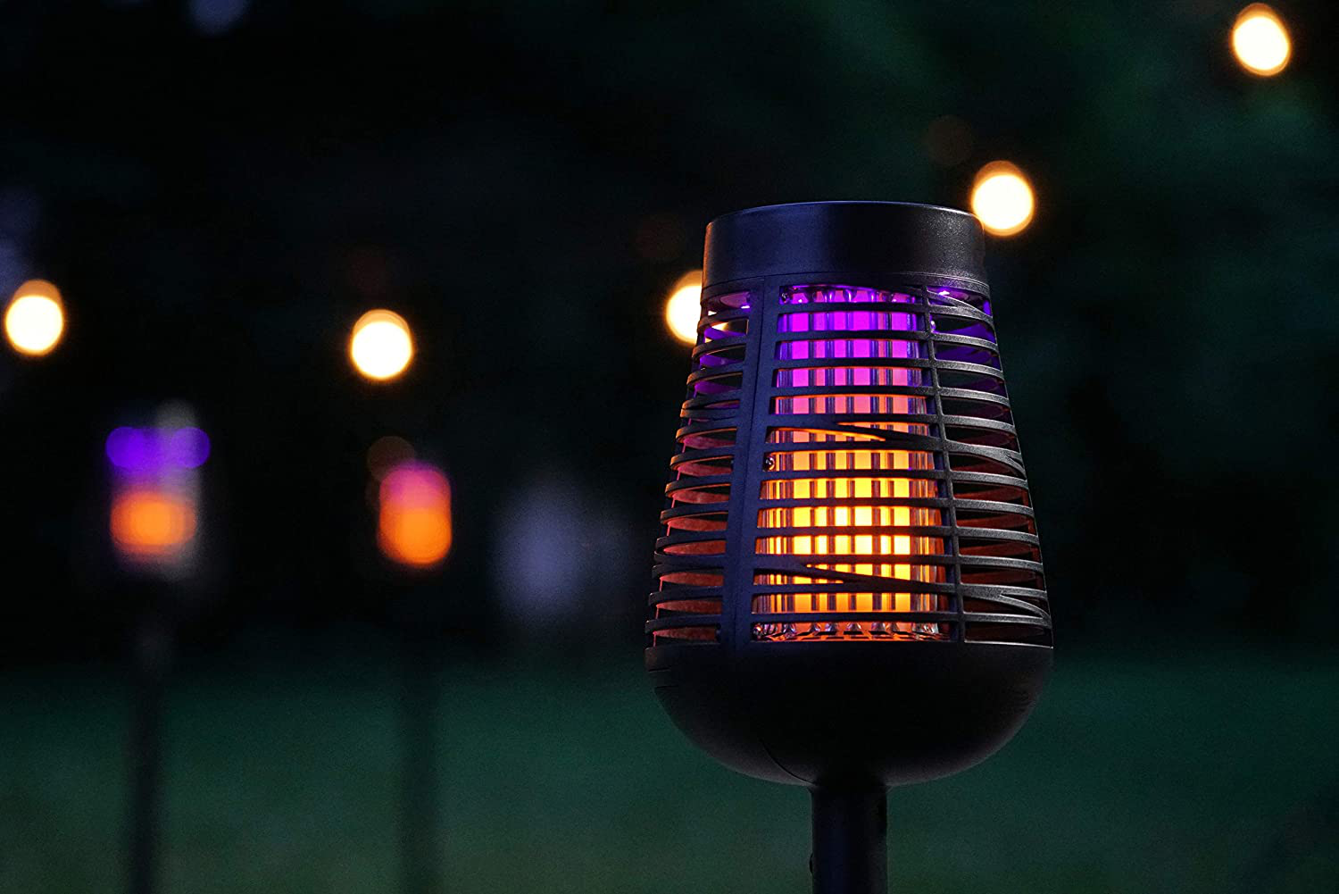 PIC Portable Solar Insect Killer Torch (FLPT), Bug Zapper and Flame Accent Light, Kills Bugs on Contact - Twin Pack