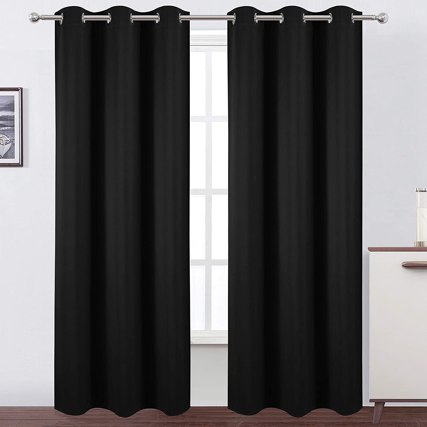 LEMOMO Black Thermal Blackout Curtains/38 x 84 Inch/Set of 2 Panels Room Darkening Curtains for Bedroom