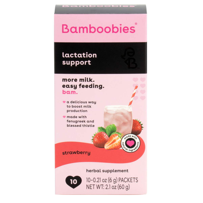 Bamboobies Women’s Lactation Support Drink Mix, Stawberry, Supplement Packets for Breastfeeding, 10 Packets