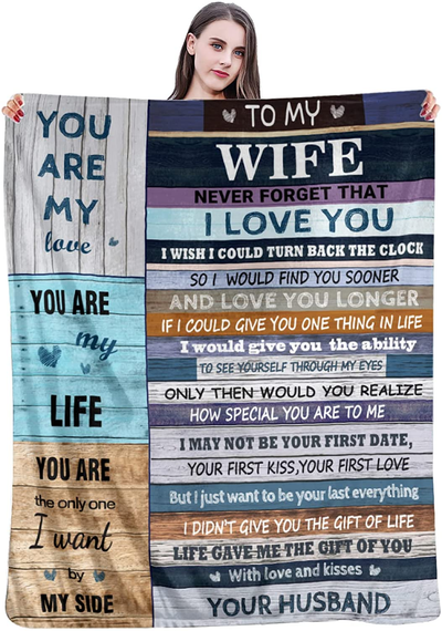 Gift for Wife from Husband, Personalized Blankets to Wife, You Are My Life Ultra-Soft Warm Flannel Throw Blanket, Birthday Wedding Anniversary Mothers Day Romantic Gifts for Her 50X40 Inch