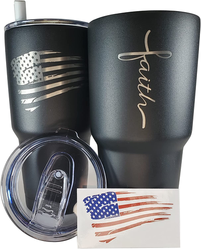 30Oz Army Veteran Tumbler - Double Insulated - with Silicone Straw and USA Sticker (Army Veteran)