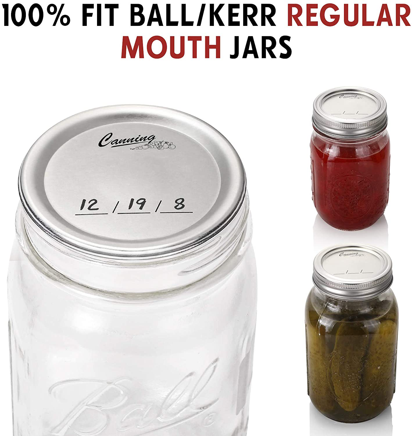 AOZITA 60-Count, [WIDE Mouth] Canning Lids for Ball, Kerr Jars - Split-Type Metal Mason Jar Lids for Canning - Food Grade Material, 100% Fit & Airtight for Wide Mouth Jars