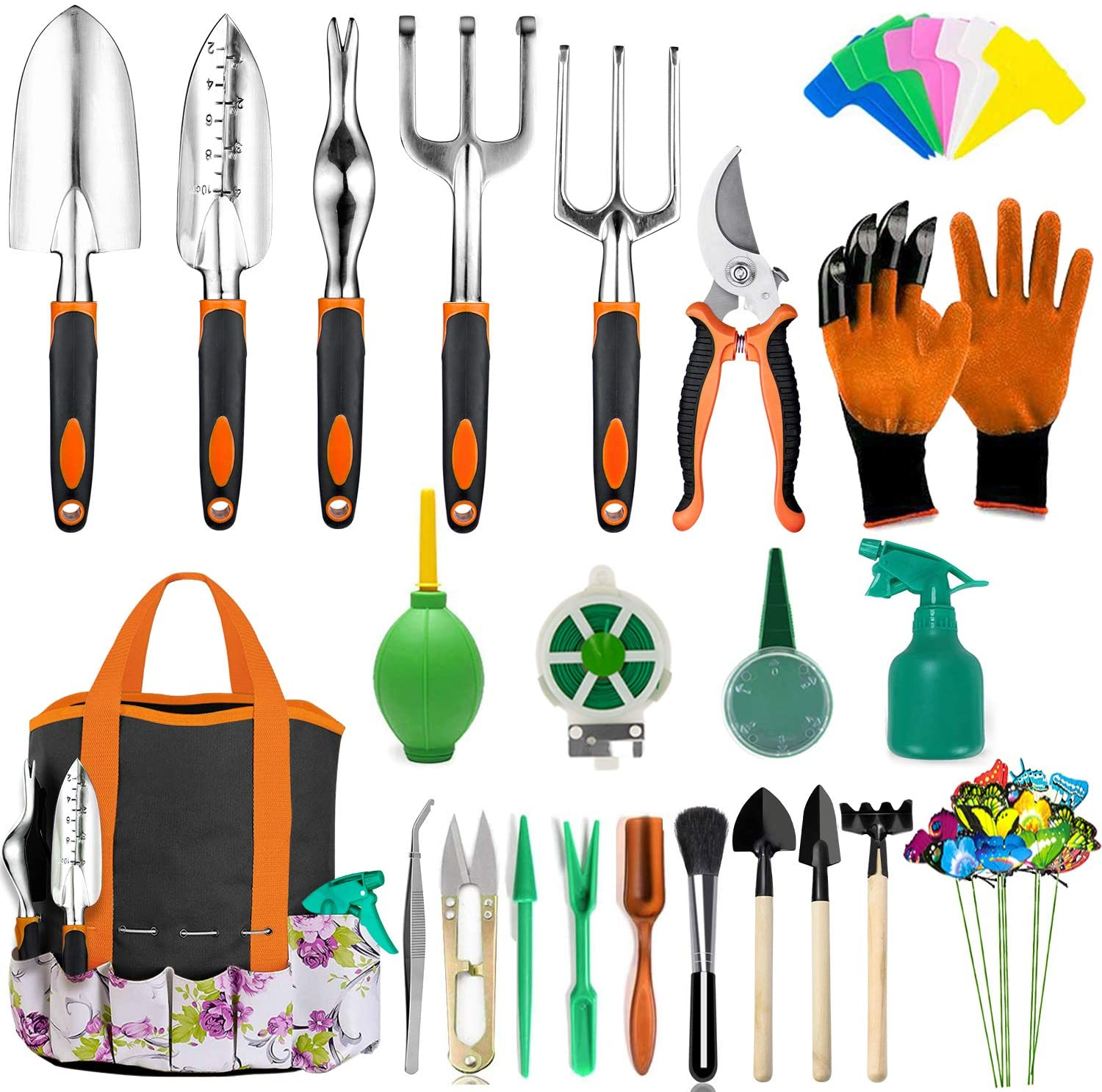 AOKIWO 83 Pcs Garden Tools Set Succulent Tools Set, Heavy Duty Aluminum Manual Garden Kit Outdoor Gardening Gifts Tools for Men Women (Green)