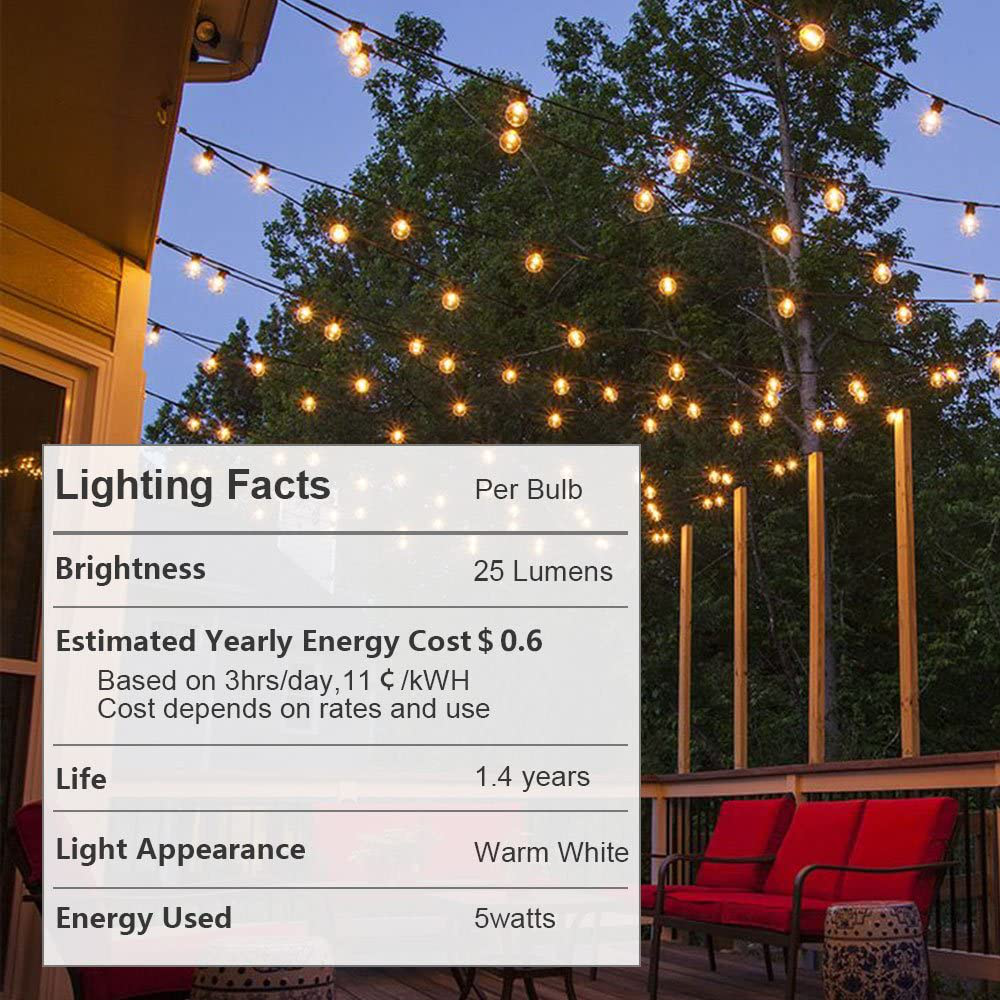 Outdoor String Lights 25ft Patio Lights with 27 G40 Bulbs (2 Spare) Connectable Globe String Lights for Party Tents Patio Gazebo Porch Deck Bistro Backyard Balcony Pergola Outside Decor…