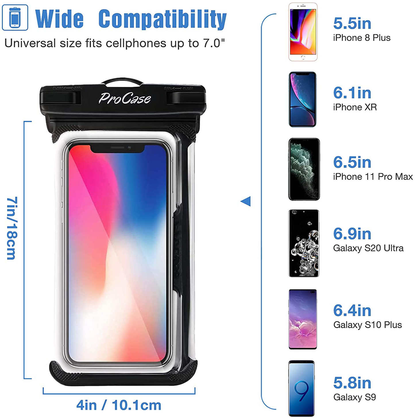 2 Pack Universal Waterproof Case Cellphone Dry Bag Pouch Compatible with iPhone and Android up to 7"