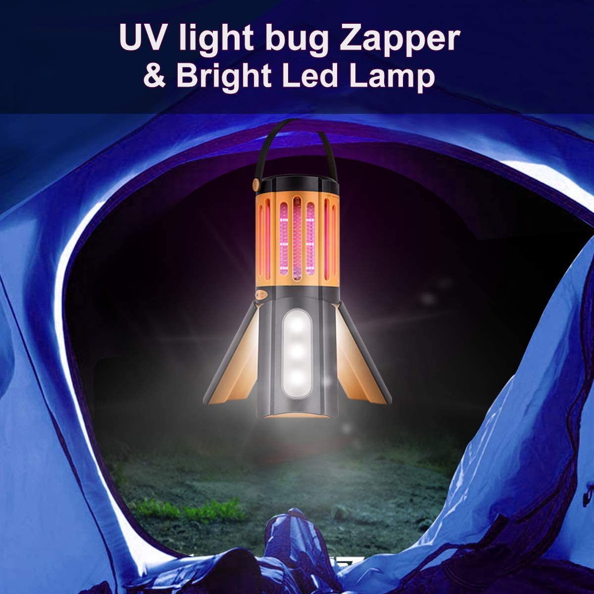 LED Camping Lantern Bug Zapper 2 in 1,Tripod Tent Light with Hook Portable Indoor Outdoor Mosquito Killer Fly Zappers Waterproof Compact UV Insect Trap Lamp