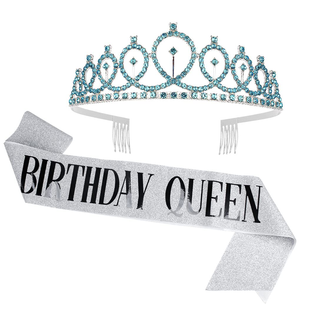 Birthday Crowns for Women, Didder Rose Gold Rhinestone Tiara & Birthday Queen Sash, Birthday Crown Birthday Tiara Birthday Sash and Tiaras for Women Girls Birthday Gifts Party Accessories