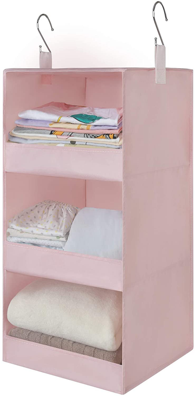 GRANNY SAYS 3-Shelf Hanging Closet Organizer, Collapsible Closet Hanging Shelves, Nursery Hanging Organizer, Pink, 23.6" H X 12.2" W X 12.2" D, 1-Pack