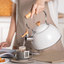 ROCKURWOK Tea Kettle Stovetop Whistling Teapot, Stainless Steel, 2.64-Quart White