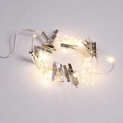 LINGTH 20 LED Photo Hanging Clips Strip Light Clip Photo Holders Battery Powered Home Party Decoration (Silver Plated)