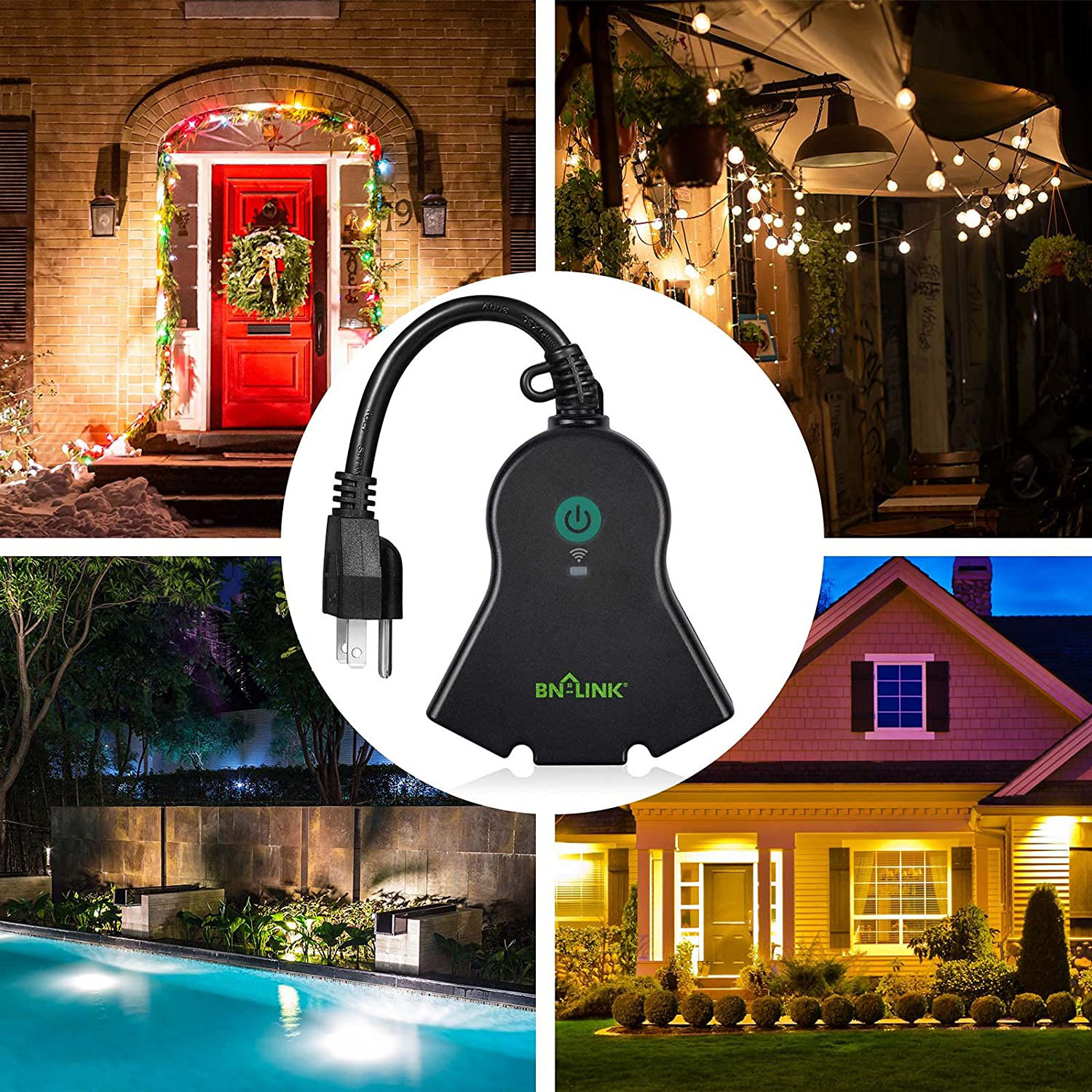 BN-LINK Smart Wifi Heavy Duty Outdoor Outlet, Timer and Countdown Function, No Hub Required for Outdoor Lights, Compatible with Alexa and Google Assistant (Outdoor) 2.4 Ghz Network Only