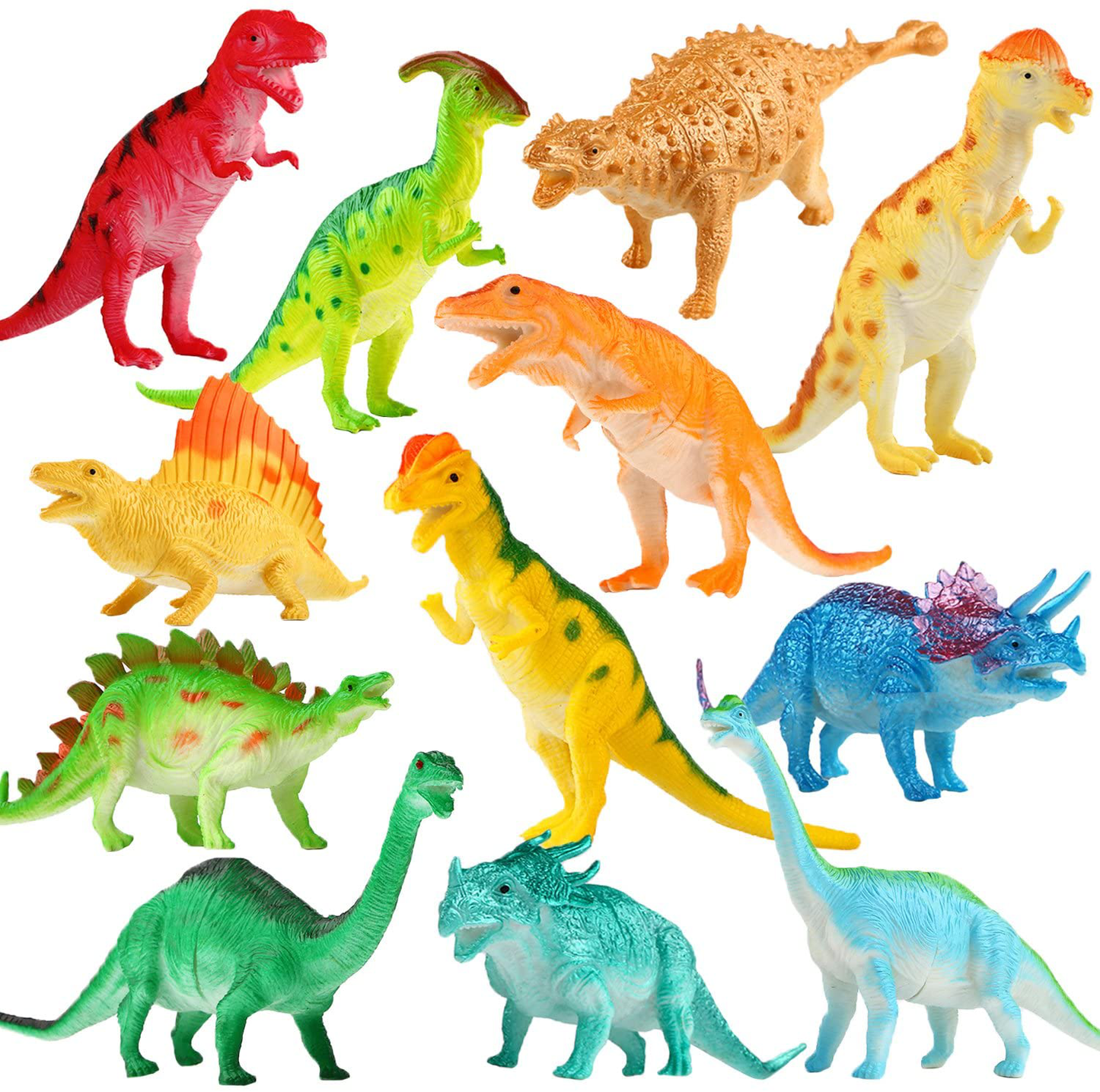 Yeonha Toys Dinosaur Figure, 7 Inch Jumbo Dinosaur Toy Playset(12 Pack), Safe Material Assorted Realistic Dinosaur, Vinyl Plastic Dino Dinosaur Set Party Favors Toys for Kids Boys Toddler Educational