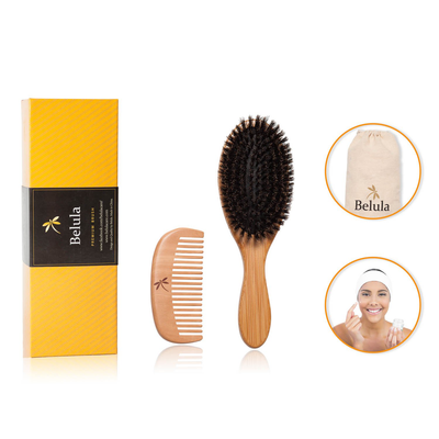 100% Boar Bristle Hair Brush Set. Soft Natural Bristles for Thin and Fine Hair. Restore Shine and Texture. Wooden Comb, Travel Bag and Spa Headband Included!