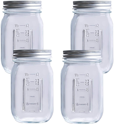 Hovico Mason Jars 17 oz With Regular Lids and Bands, Ideal for Jam,Dishwasher Safe Mason Jar for Fermenting, Kombucha, Kefir, Storing and Canning Uses, Clear- Set of 4 (Type B)