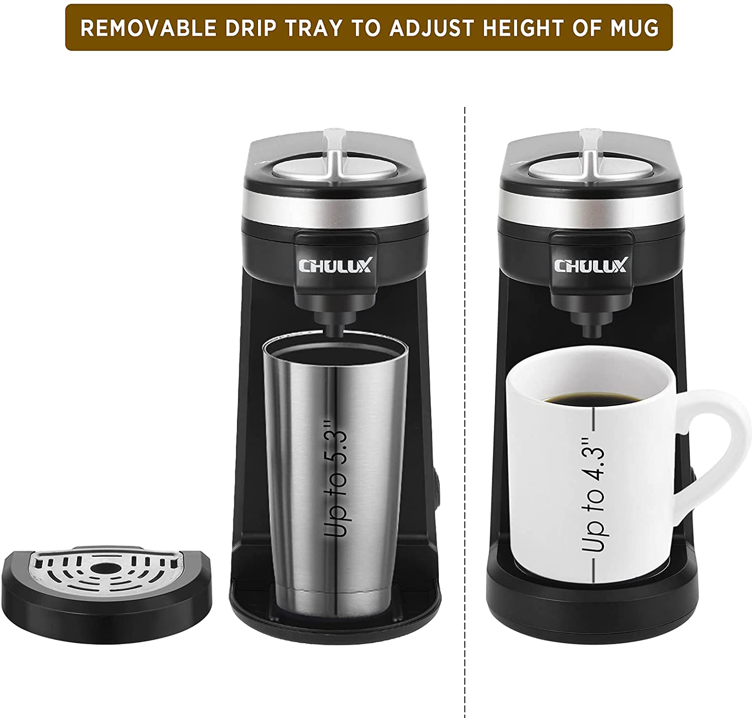 CHULUX Single Serve Coffee Maker Brewer for Single Cup Capsule with 12 Ounce Reservoir,Black