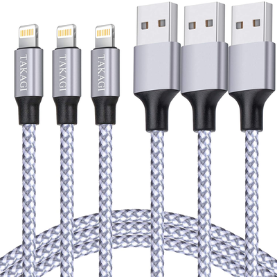 iPhone Charger, TAKAGI Lightning Cable 3PACK 6FT Nylon Braided USB Charging Cable High Speed Data Sync Transfer Cord Compatible with iPhone 12/11 Pro Max/XS MAX/XR/XS/X/8/7/Plus/6S/6/SE/5S/iPad