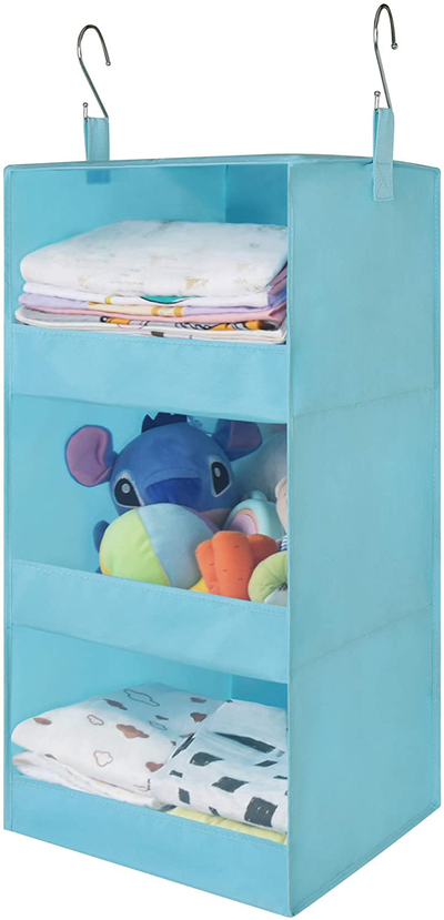 GRANNY SAYS 3-Shelf Hanging Closet Organizer, Collapsible Closet Hanging Shelves, Nursery Hanging Organizer, Light Blue, 28.9" H X 12.2" W X 12.2" D, 1-Pack