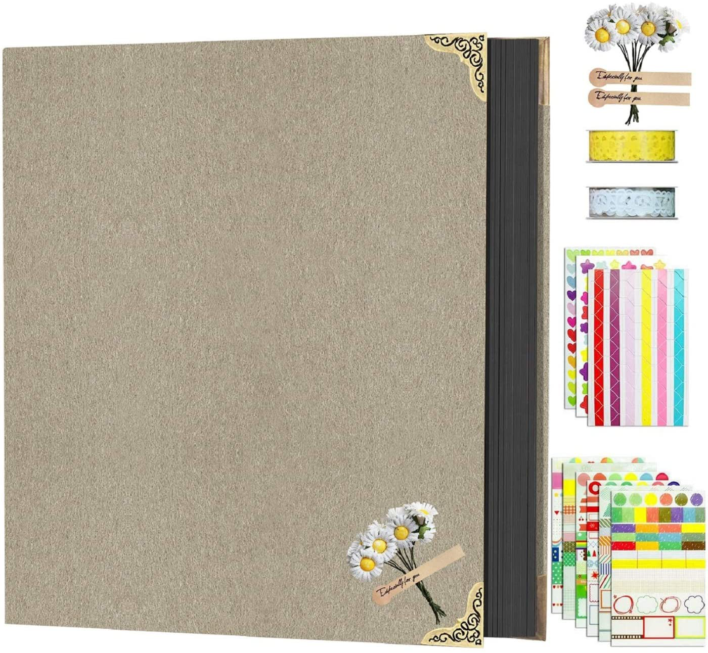DIY Scrapbook Photo Album 8.5 X 11 Inch, Adkwse Hardcover 80 Pages Black Scrapbook Paper with Scrapbooking Kits Suitable for Anniversary, Travelling, Family, Graduation Gift