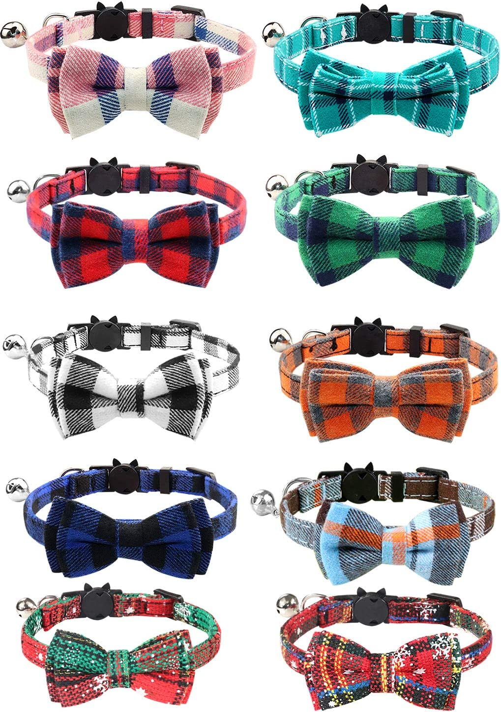 Joytale Breakaway Cat Collar with Bow Tie and Bell, Cute Plaid Patterns, 1 Pack Kitty Safety Collars,Haze Blue