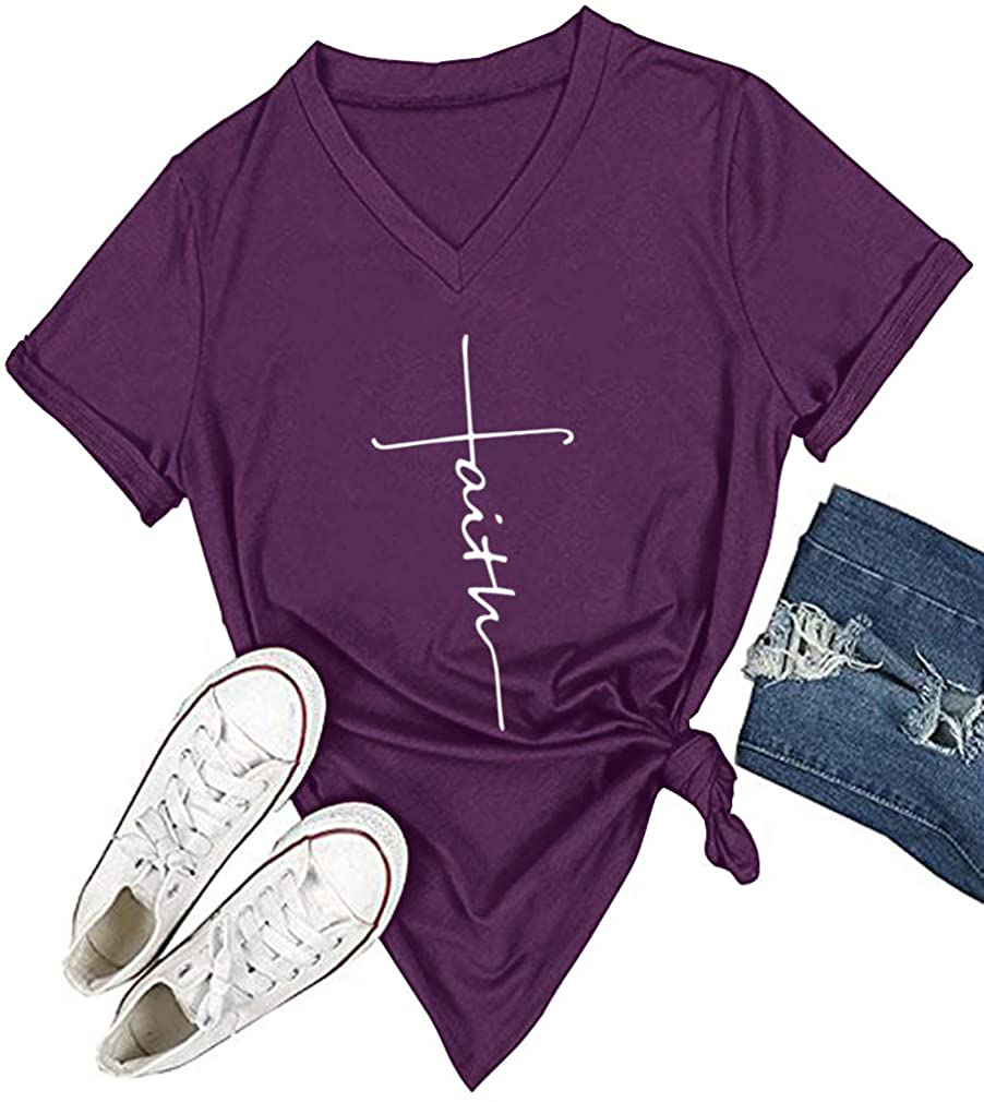 DANVOUY Women's V-Neck Summer Casual Letters Printed Short Sleeves Graphic T-Shirt