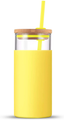 tronco 20oz Glass Tumbler Straw Silicone Protective Sleeve Bamboo Lid - BPA Free, for Moms (Spring Yellow)