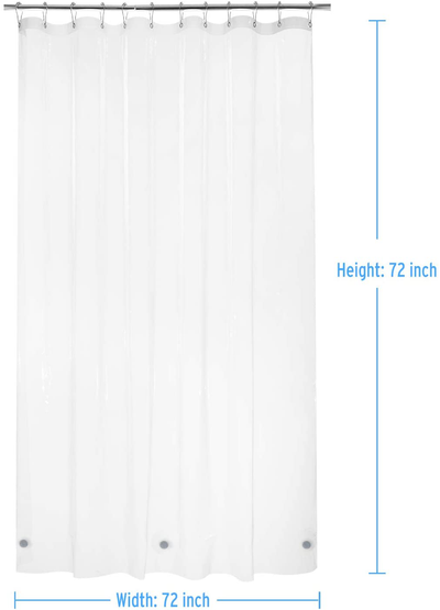 AmazerBath Lightweight Shower Curtain Liner, 72x72 Inches PEVA 3G Shower Curtain Liner with Magnets and 12 Grommet Holes, Waterproof Thin Plastic Liners-Clear