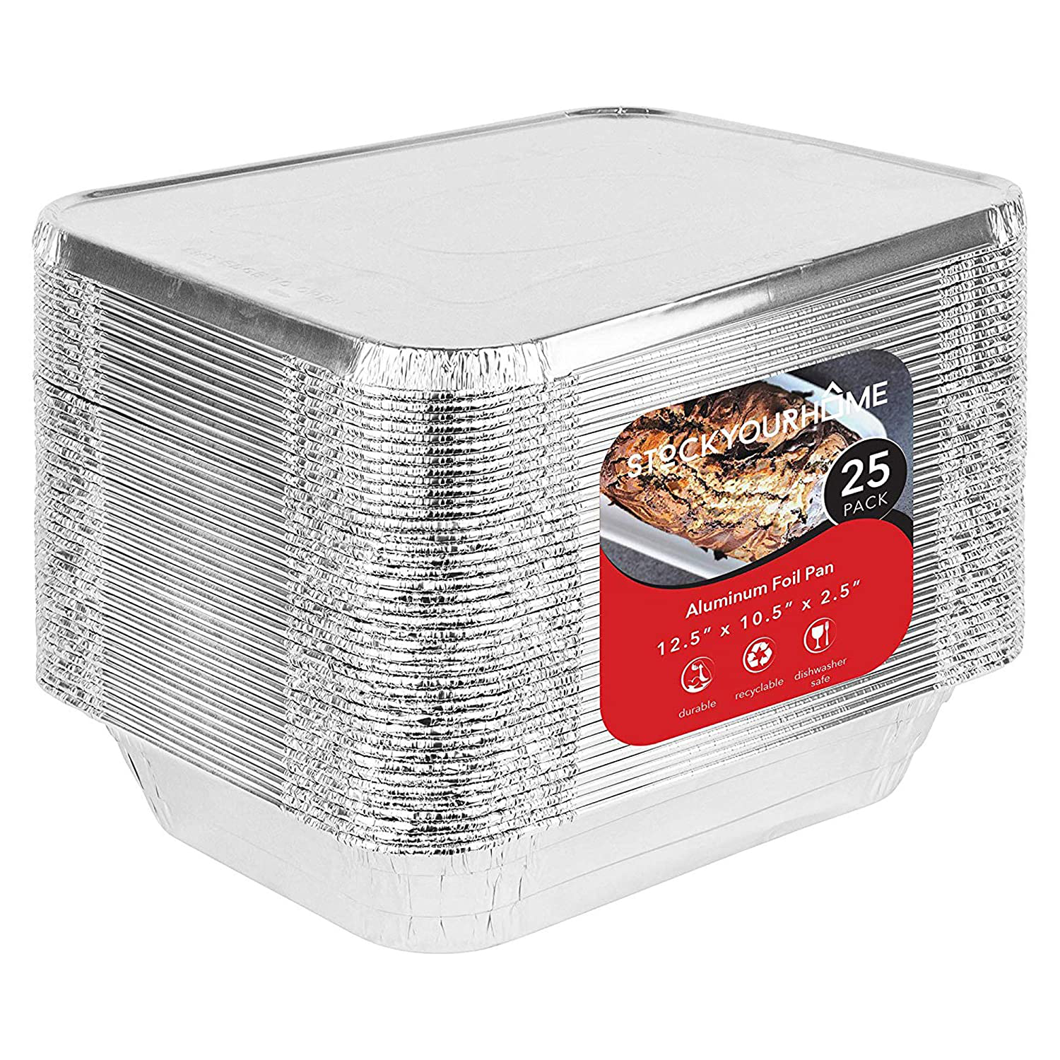 Foil Pans with Lids - 9x13 Aluminum Pans with Covers - 25 Foil Pans and 25 Foil Lids - Disposable Food Containers Great for Baking, Cooking, Heating, Storing, Prepping Food