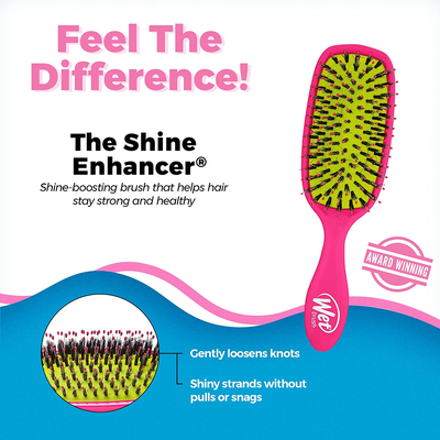 Wet Brush Shine Enhancer Hair Brush – Pink - Exclusive Ultra-Soft Intelliflex Bristles - Natural Boar Bristles Leave Hair Shiny and Smooth for All Hair Types - for Women, Men, Wet and Dry Hair