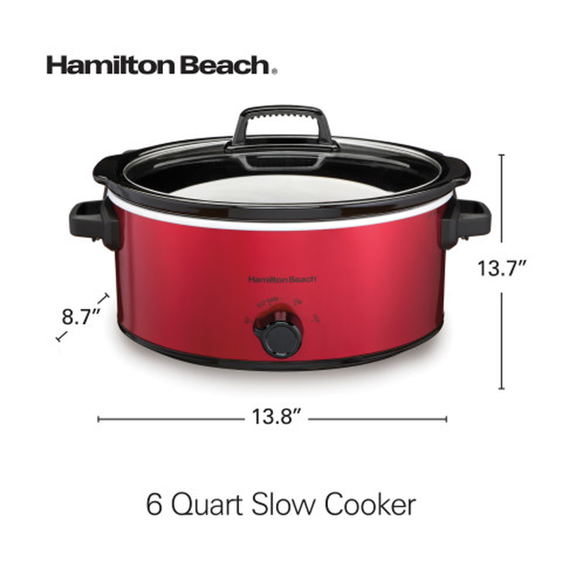 Hamilton Beach 6 Quarts Slow Cooker, Large Capacity, Serves 7+, Red