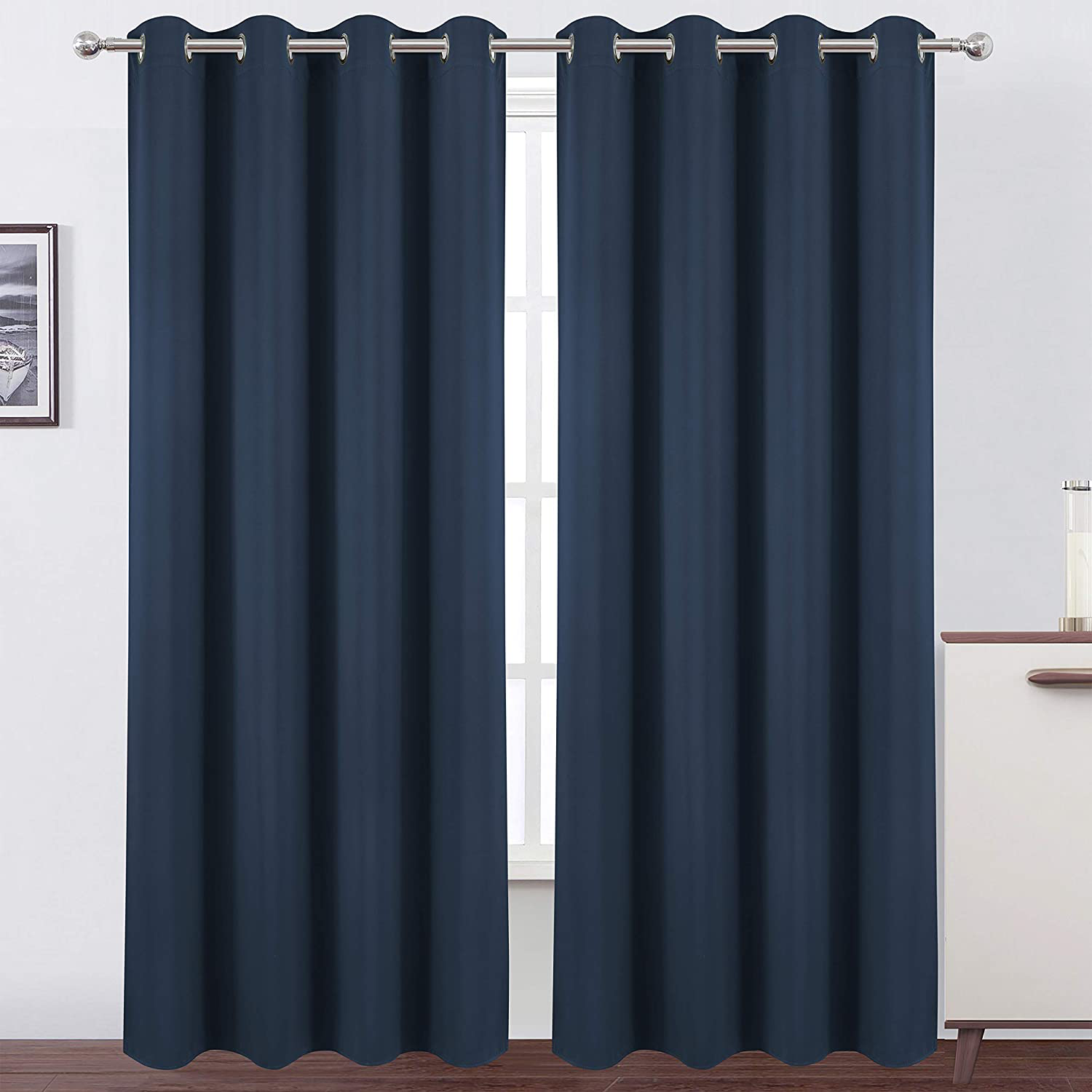 LEMOMO Navy Blue Thermal Blackout Curtains/52 x 108 Inch/Set of 2 Panels Room Darkening Curtains for Bedroom