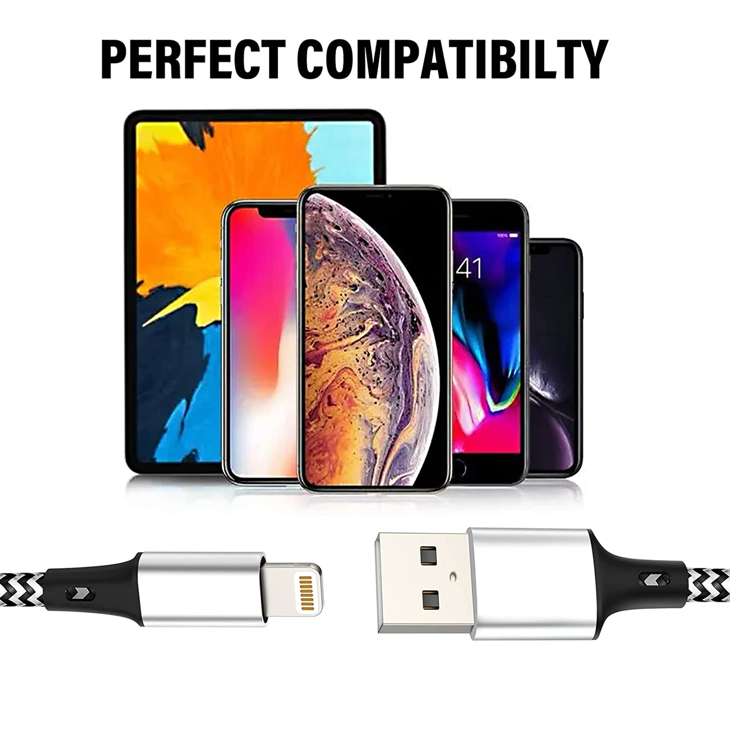 Mfi Certified Iphone Charger Cable 3Pack[3/3/6Ft] Fast Charging Lightning Cable Compatible Iphone 12/11Pro Max/11Pro/11/Xs/Max/Xr/X/8/8P/7And More-Black&White