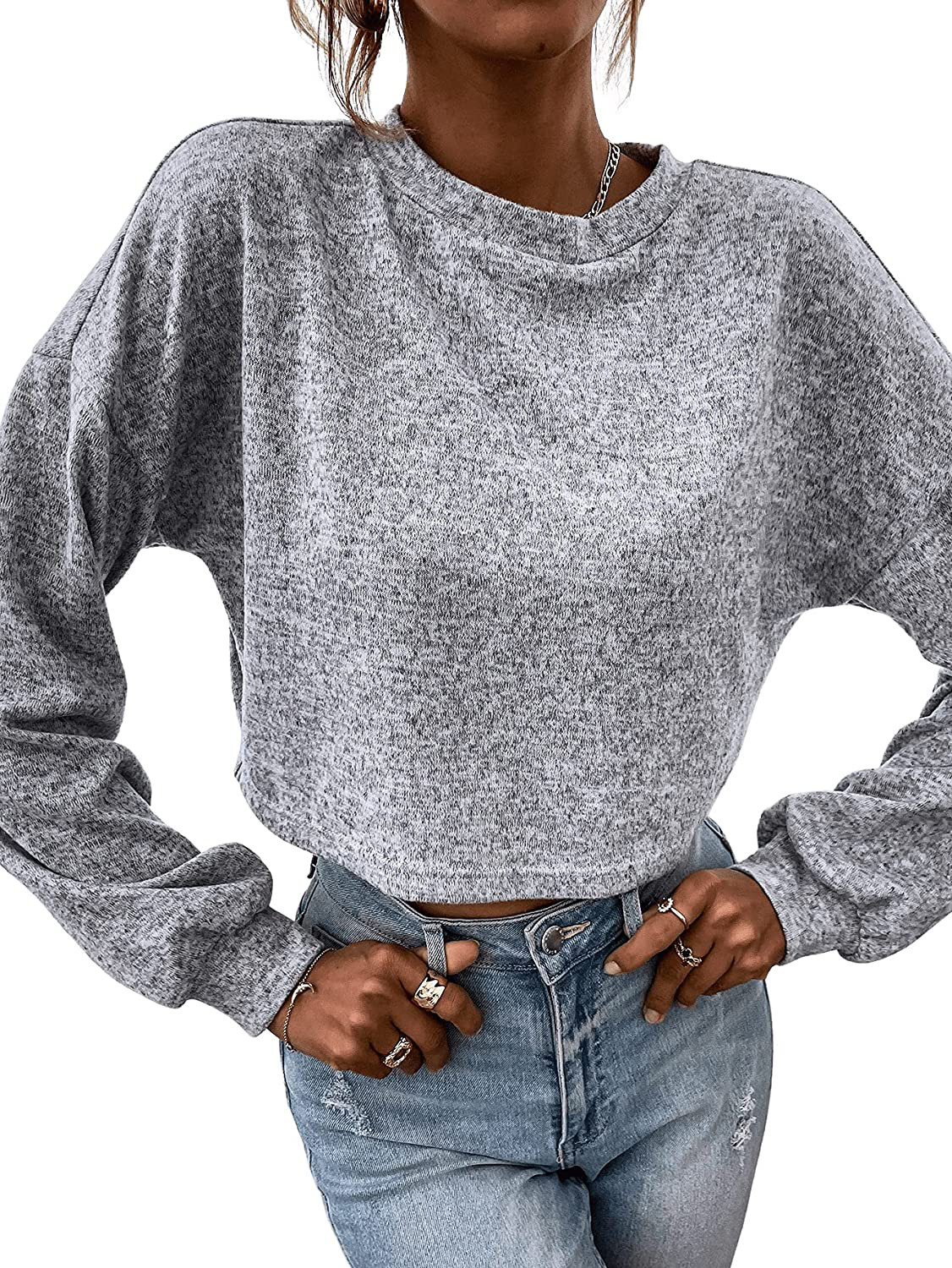 Verdusa Women's Crop Sweatshirt Drop Shoulder Long Sleeve Pullover Top