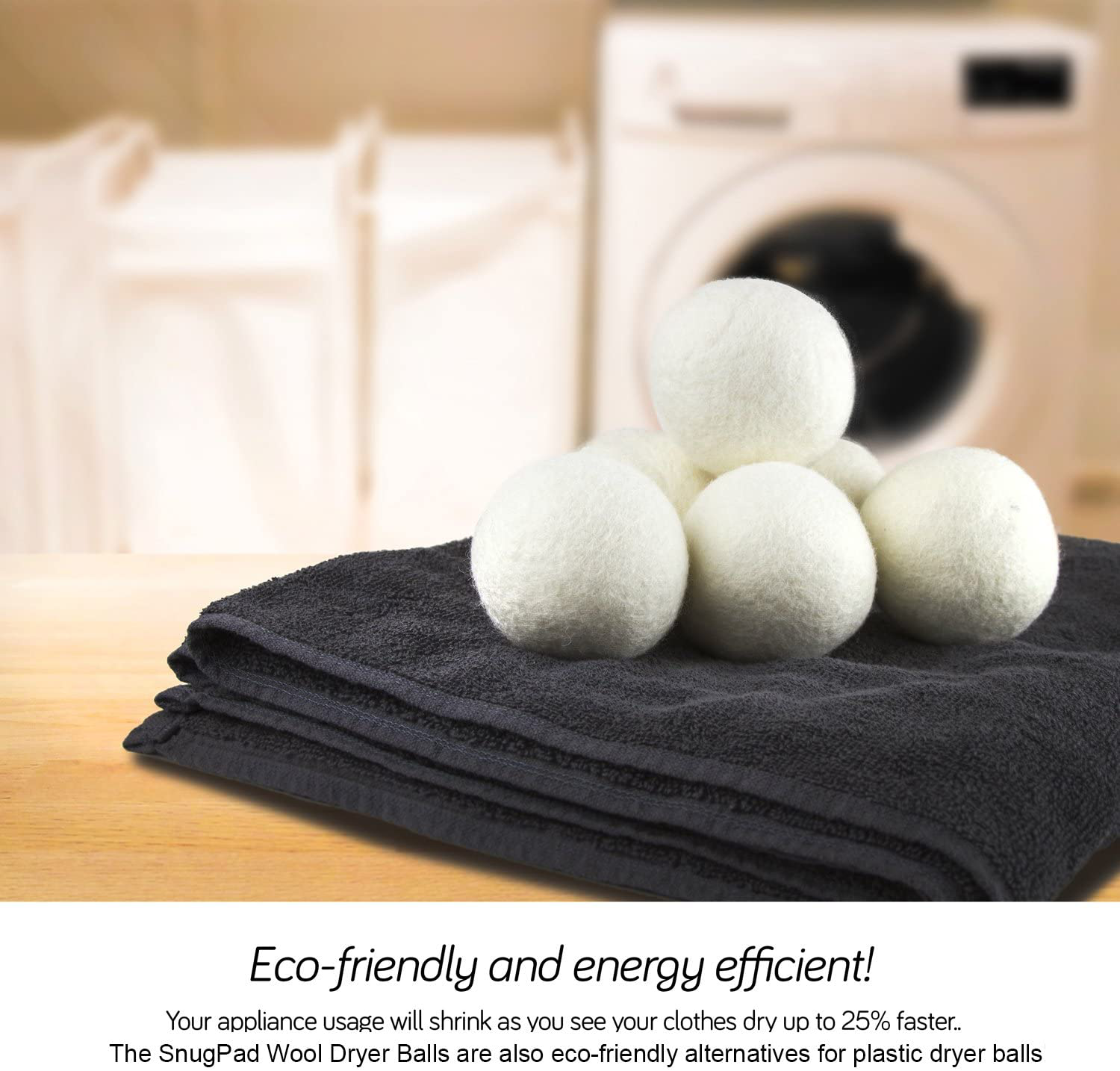 Snugpad Wool Dryer Balls XL Size 6 Pack, Natural Fabric Softener 100% Organic Premium New Zealand Wool, No Fillers, anti Static, Lint Free, Odorless, Chemical Free and Reduces Wrinkles, 1000+ Loads, Baby Safe, Saving Energy & Time, White 6 Count