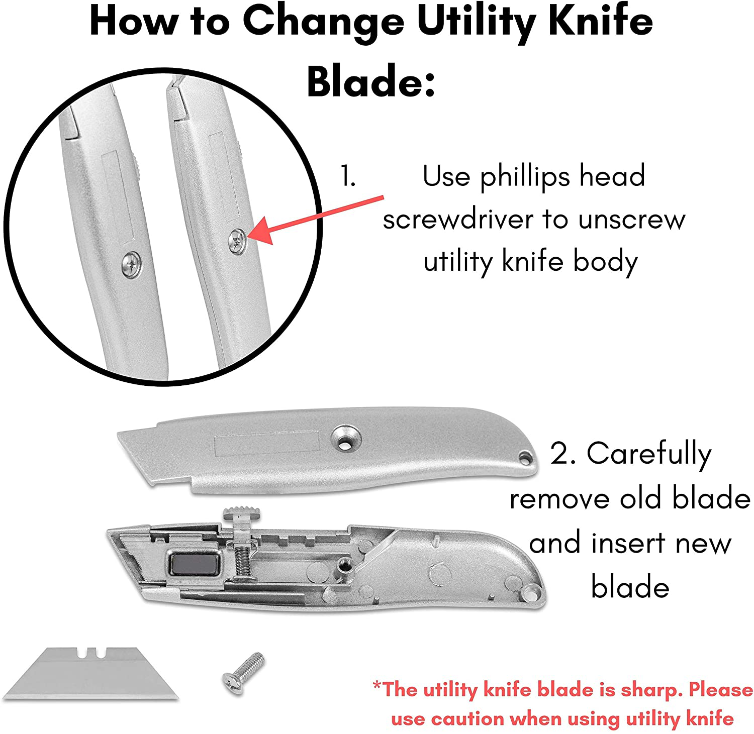 Internet's Best Classic Utility Knife - Set of 20 - Retractable Razor Knife Set - Extra Blade Refills - Box Cutter Locking Razor Knife - Full Metal Body - Silver