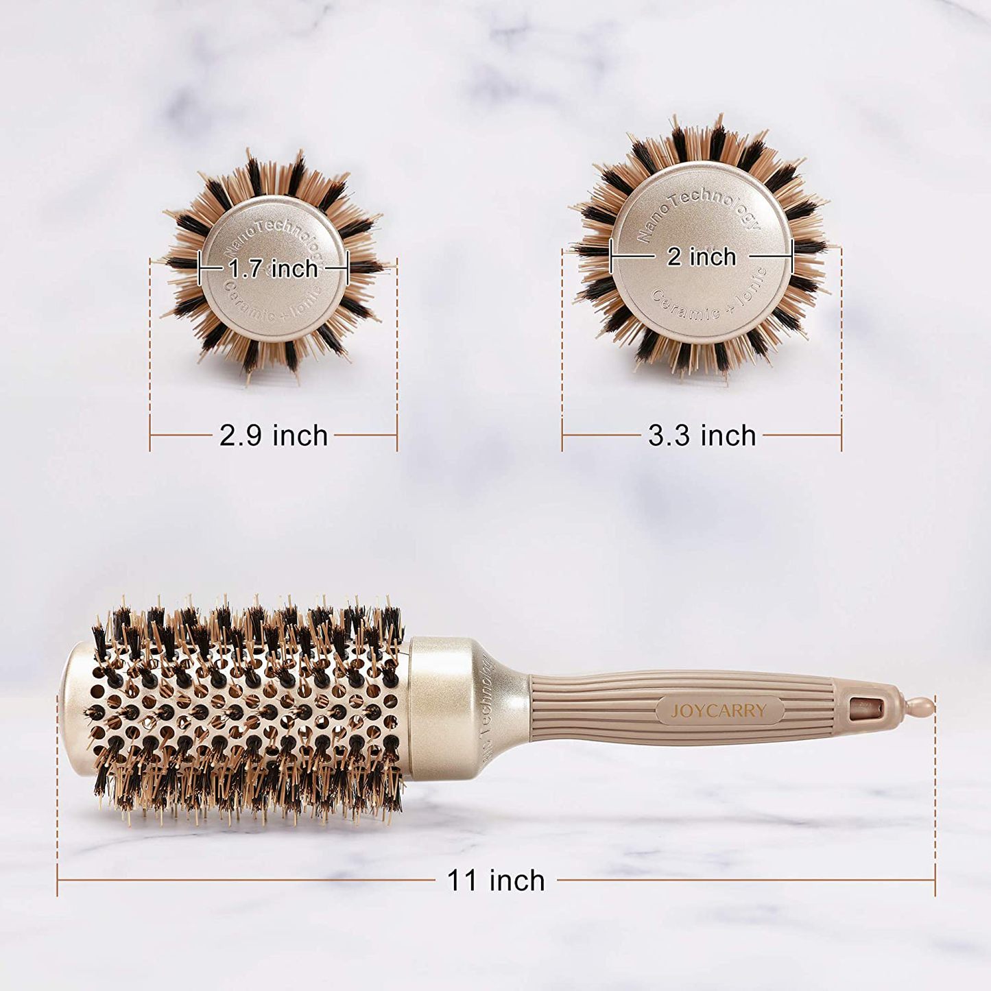 Joycarry Medium round Brush for Women Blow Drying(1.7”), Nano Thermal Ceramic & Ionic Tech round Brush for Shiny Hair, Boar Bristles Vent Roller Brush for Salon-Like Blowout Volume, Styling, Curling