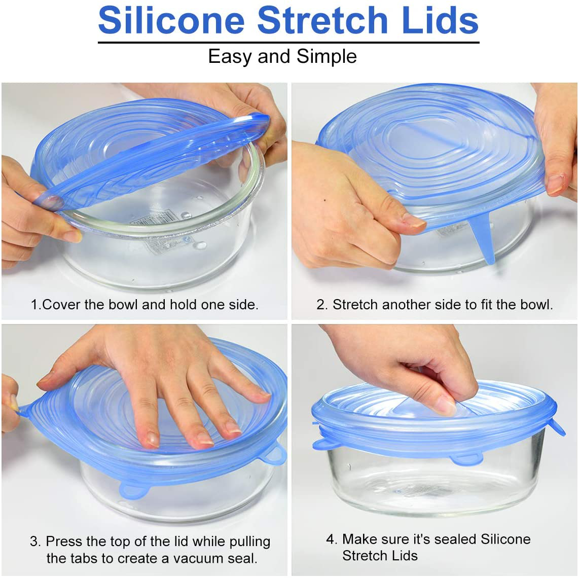 longzon Silicone Stretch Lids 14 Pack Include 2Pcs XXL Size up to 9.8'' Diameter, Reusable Durable Food Storage Covers for Bowl, 7 Different Sizes to Meet Most Containers, Dishwasher & Freezer Safe