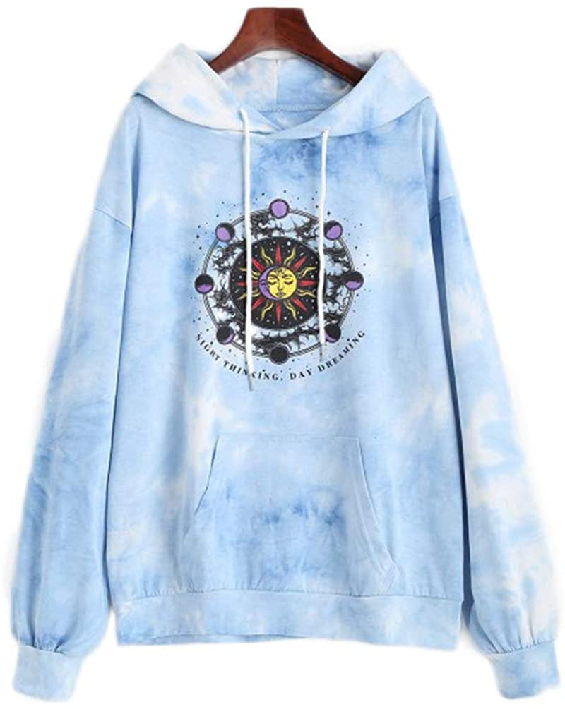 Nicetage Womens Graphic Hoodie Tie Dye Sweatshirt Long Sleeve Casual Lightweight Hooded Pullover Tops with Pockets