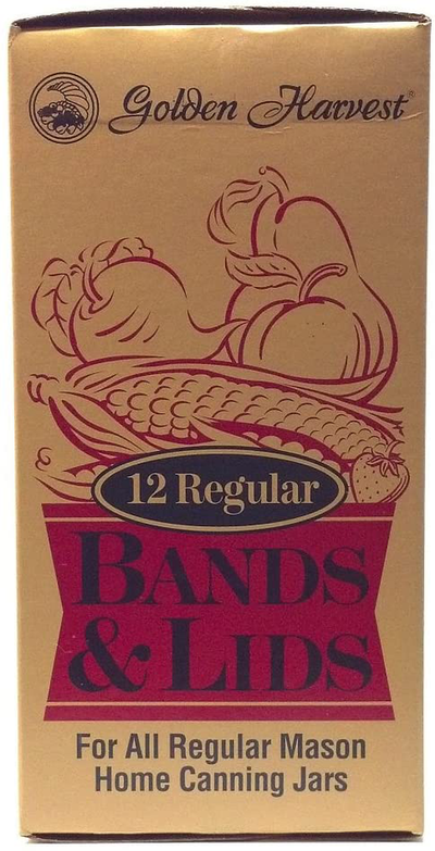 Golden Harvest 12 Regular Bands and Lids for All Regular Mason Home Canning Jars