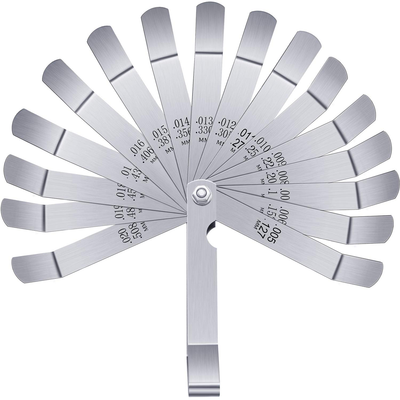 Stainless Steel Feeler Gauge Dual Marked Metric and Imperial Gap Measuring Tool (0.005/0.127-0.02/0.508 mm, 16 Blades)