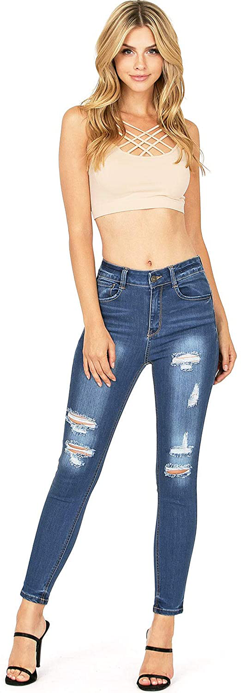 Wax Jeans Women's Juniors High Waist Light Distressing Skinny Jeans