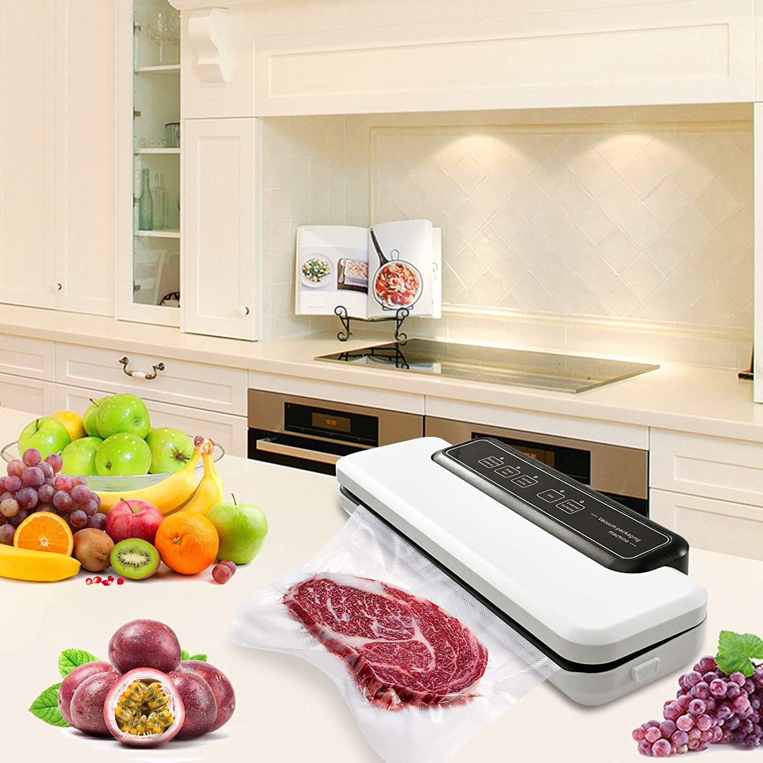 Food Saver Vacuum Sealer Packing Machines for Sous Vide Food and Meat Preservation Freshness Automatic Vacuum Air Sealing System with Dry and Wet Modes,Led Indicator Lights,External Pumping,Accessory Hose