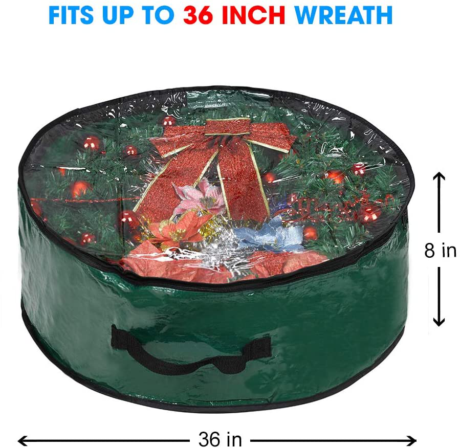 ProPik Christmas Wreath Storage Bag 36" - Garland Holiday Container with Clear Window - Tear Resistant Fabric - 36" X 36" X 8" (Green)