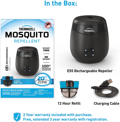 Thermacell E55 Rechargeable Mosquito Repeller; Highly Effective Rechargeable Mosquito Repellent