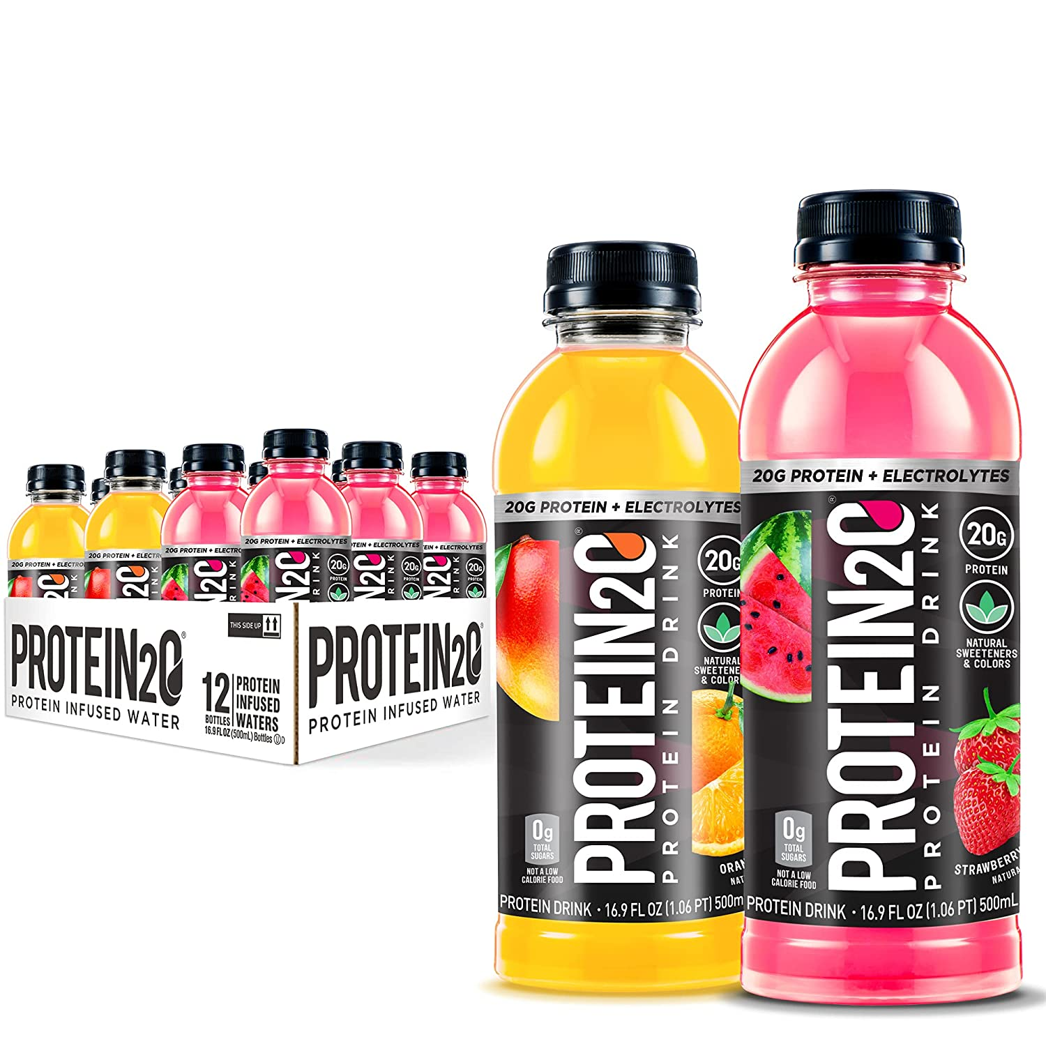 Protein2O + Electrolytes, Low Calorie Protein Infused Water, 15G Whey Protein Isolate, Strawberry Banana, 16.91 Fl Oz (Pack of 12)