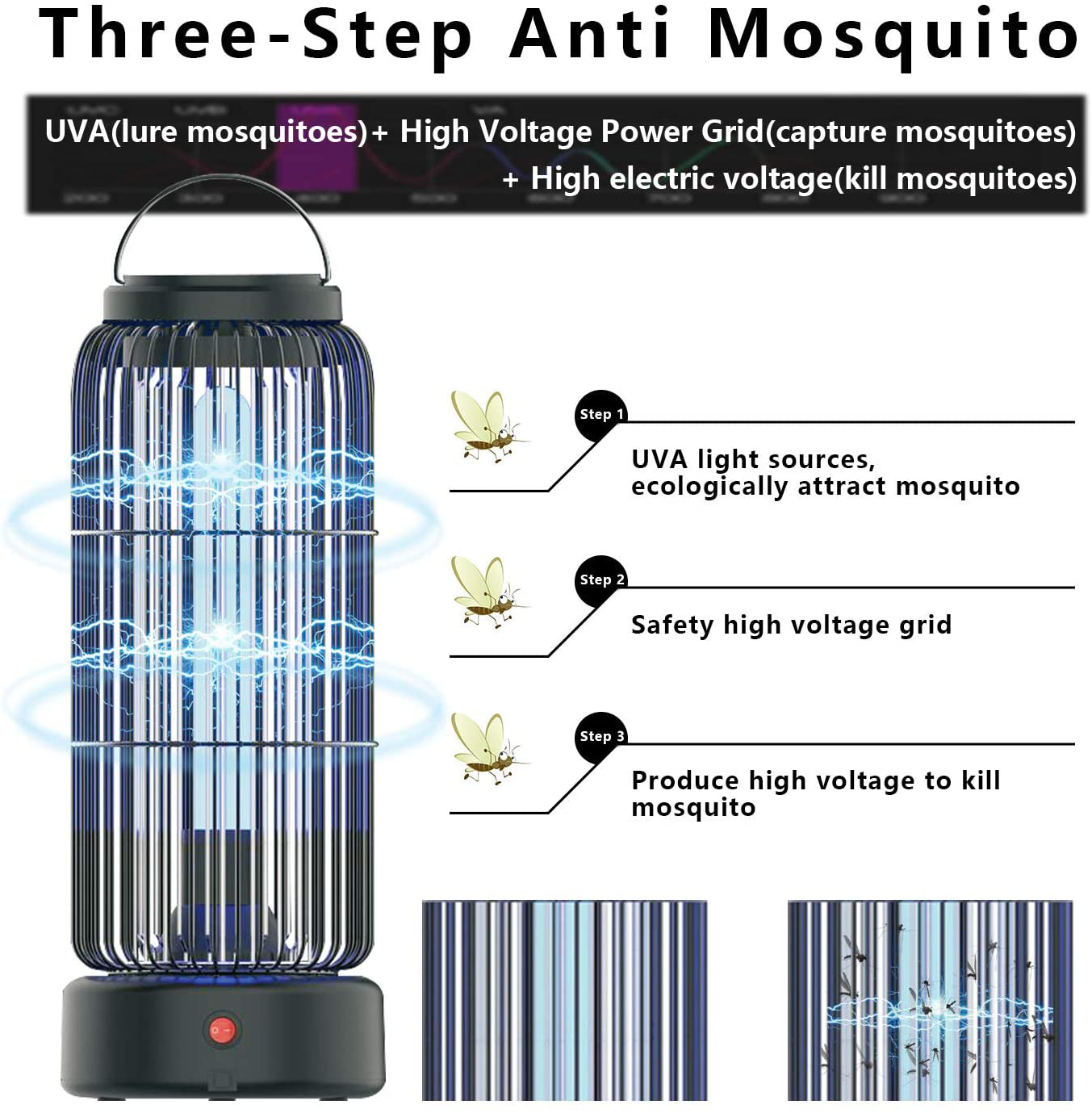 AMUFER Electric Bug Zapper High Powered Mosquito Killer with 11W Fly Insect Trap Lamp Bulb, Portable Hanging Pest Control 430sq.Ft Coverage for Indoor, Home,Kitchen, Bedroom,Office