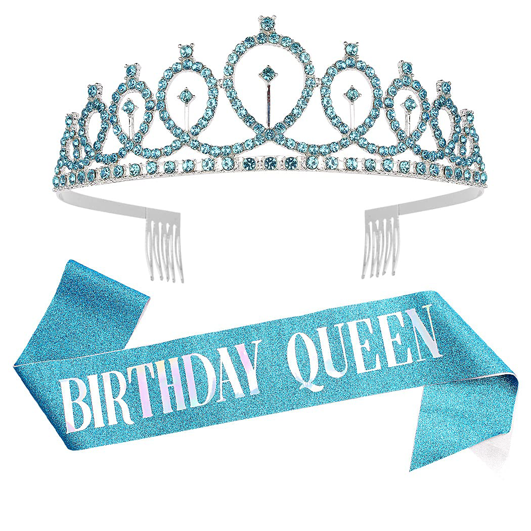 Birthday Crowns for Women, Didder Rose Gold Rhinestone Tiara & Birthday Queen Sash, Birthday Crown Birthday Tiara Birthday Sash and Tiaras for Women Girls Birthday Gifts Party Accessories