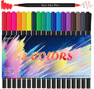 Dual Tip Brush Marker Pens, 18 Brush and Fine Tip Art Marker Pens for Beginners Journaling Hand Lettering Writing Planner