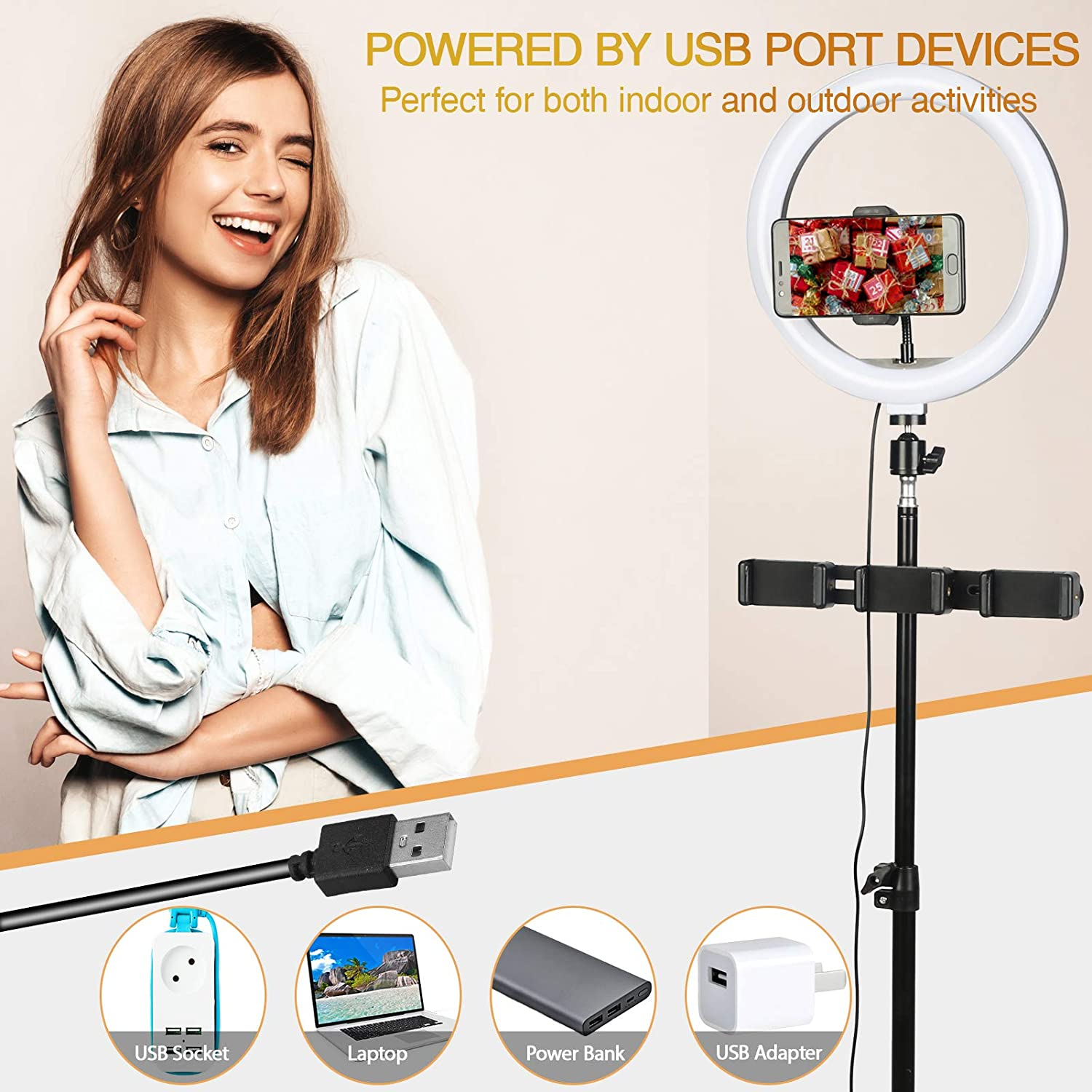 10" Ring Light with Stand, Led Light Ring, Selfie Light Ring with 58'' Extendable Tripod Stand for Live Stream,Youtube, Video, Makeup, Photography, Wireless Remote Control, 3 Light Modes &10 Brightness 